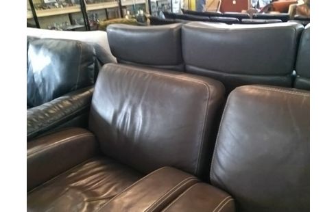 CANAPE MARRON CUIR + 2 FAUTEUILS