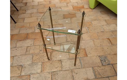 CONSOLE laiton et 2 etages en verre 1 defaut