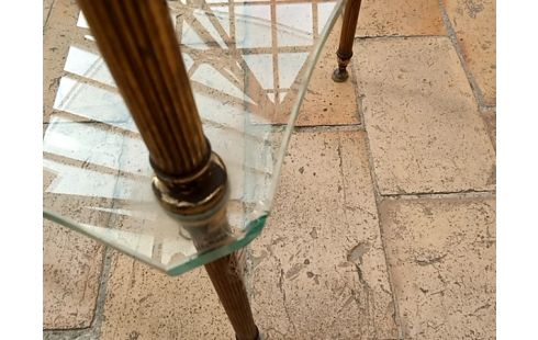 CONSOLE laiton et 2 etages en verre 1 defaut