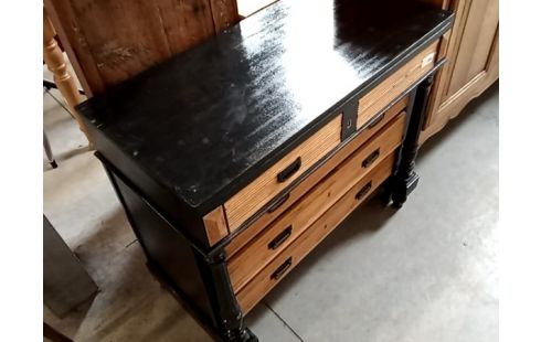 COMMODE 5 TIROIS BICOLORE NOIRE ET BOIS
