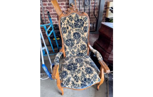 FAUTEUIL TISSU FLEURI BLEU/BLANC