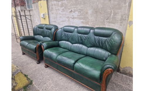 SALON CUIR VERT 3 PLACES 2 PLACES
