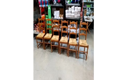 LOT DE 6 CHAISES BOIS ET PAILLE