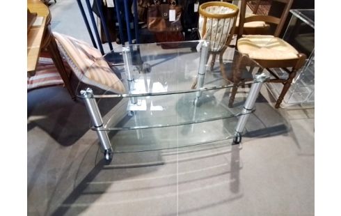 MEUBLE TV VERRE ET MÉTAL SUR ROULETTES