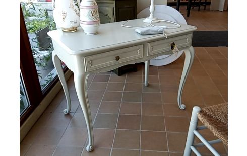 TABLE D'APPOINT PATINE BLANCHE  2 TIROIRS+CHAISE