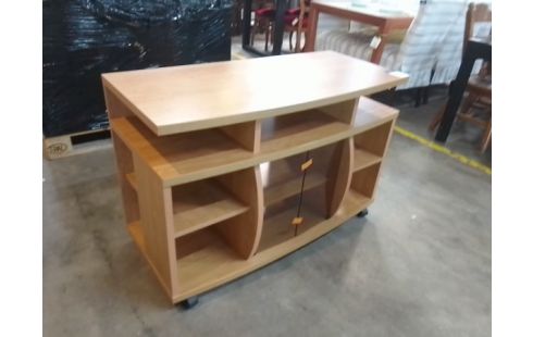 MEUBLE TV A ROULETTES MELAMINE 2 PORTES VITRÉES