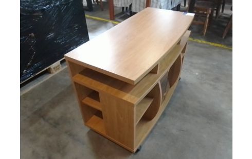 MEUBLE TV A ROULETTES MELAMINE 2 PORTES VITRÉES