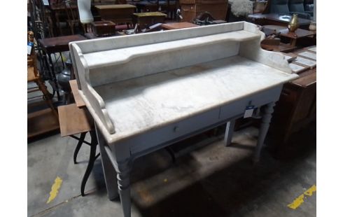 CONSOLE BOIS DESSUS MARBRE 2 TIROIRS