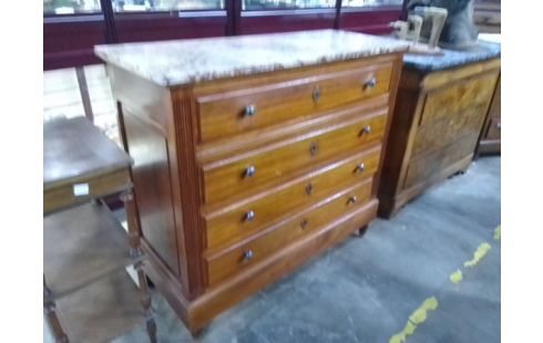 COMMODE ANCIENNE 4 TIROIRS BOIS MARBRE