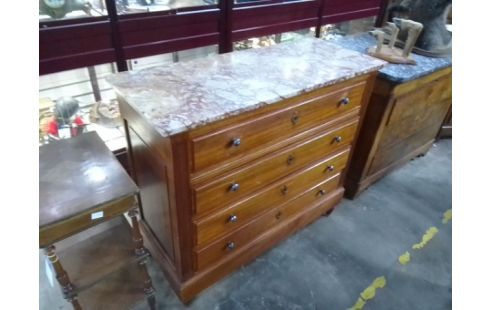 COMMODE ANCIENNE 4 TIROIRS BOIS MARBRE