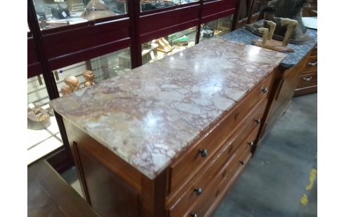 COMMODE ANCIENNE 4 TIROIRS BOIS MARBRE