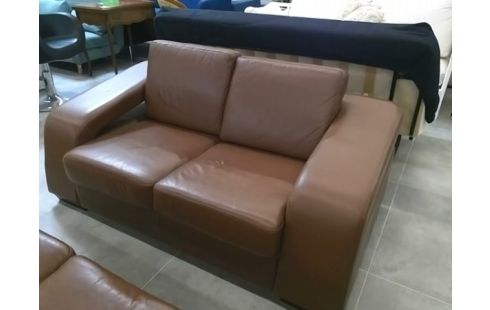 CANAPE CUIR MARRON CLAIR 2 PLACES