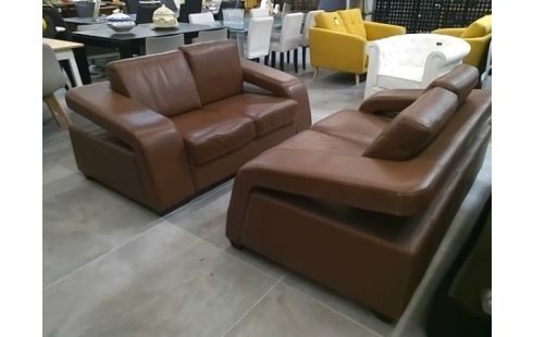 CANAPE CUIR MARRON CLAIR 2 PLACES