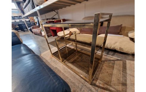 MEUBLE TV vintage verre fumé laiton