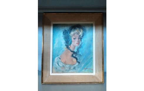 HUILE SUR TOILE PORTRAIT FEMME ANNEES 60