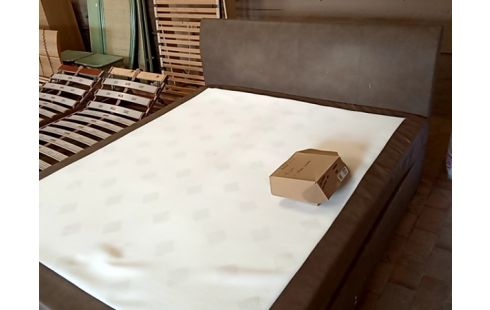 LIT boxspring 180/210 + 2 chevets à tiroirs pu brun
