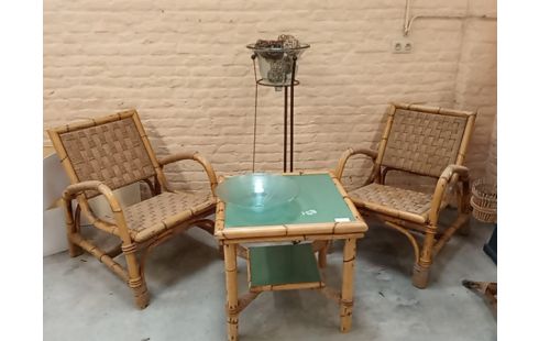 SALON DE JARDIN EN BAMBOU 3 PIECES