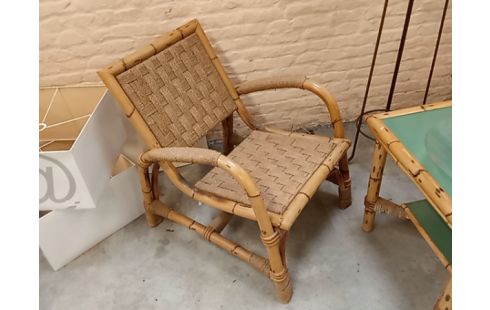 SALON DE JARDIN EN BAMBOU 3 PIECES