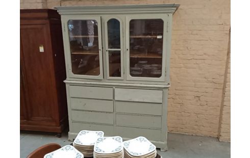 BUFFET 2 CORPS PATINE GRIS 3 PORTES 8 TIROIRS