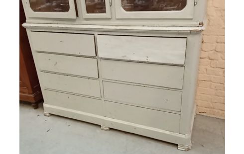 BUFFET 2 CORPS PATINE GRIS 3 PORTES 8 TIROIRS