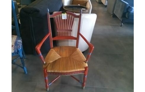 FAUTEUIL EN BOIS LAQUE ROUGE ASSISE EN PAILLE