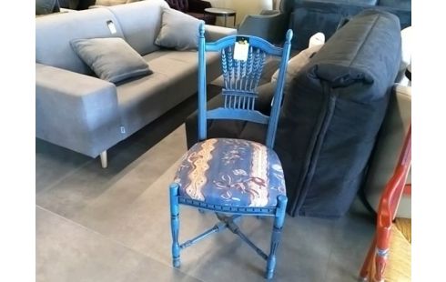 FAUTEUIL BOIS LAQUE BLEU ASSISE EN PAILLE
