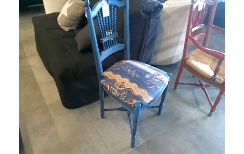 FAUTEUIL BOIS LAQUE BLEU ASSISE EN PAILLE