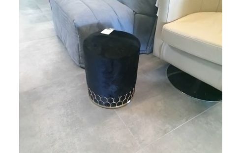POUF VELOURS NOIR DETAILS METALLIQUES DORES