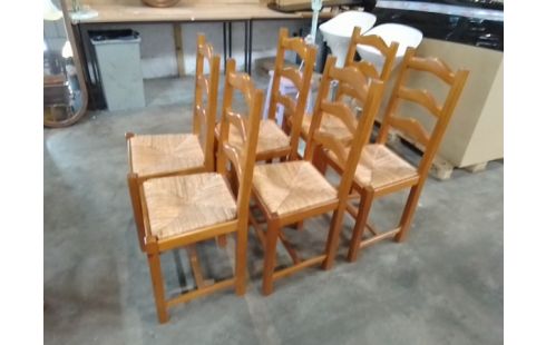 6 CHAISES BOIS PAILLEE