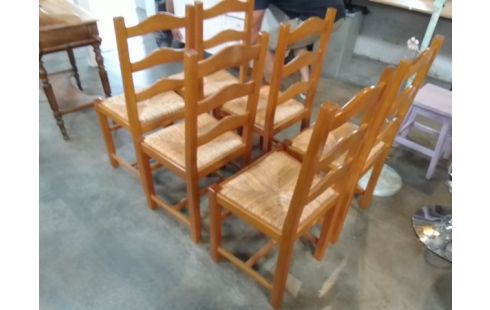 6 CHAISES BOIS PAILLEE