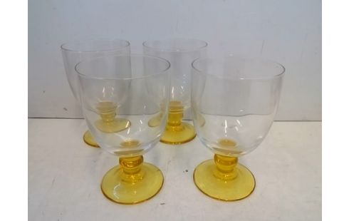 LOT DE 4 VERRES PIEDS JAUNES