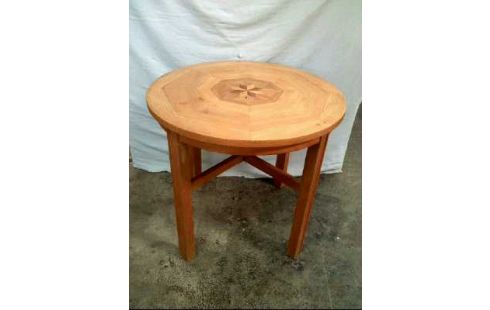 BEISTELLTISCH HOLZ HELL RUND M. INTARSIEN