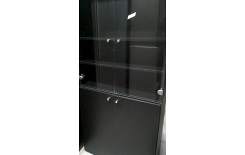 VITRINEKAST 2 DELEN ZWART GLAS 4 DEUREN