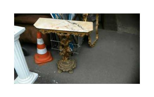 CONSOLE  DOREE PLATEAU MARBRE