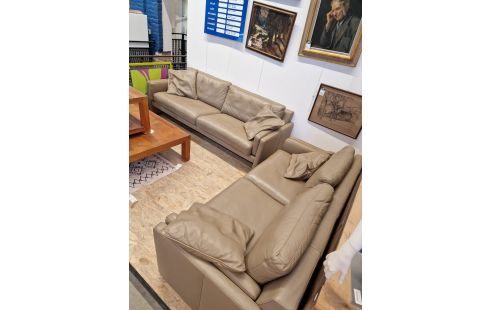 SALON CUIR TAUPE 3 PLACES 2 PLACES