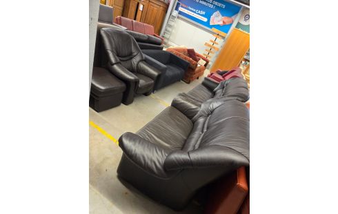 1018 SALON 3+2+1+ POUF CUIR BRUN