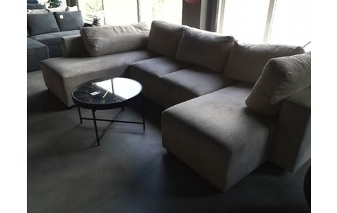 CANAPE D'ANGLE VELOURS COTELE CREME AVEC 2 ANGLES