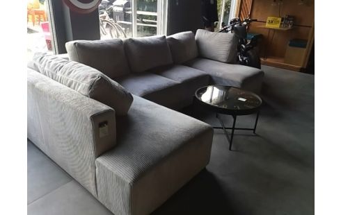 CANAPE D'ANGLE VELOURS COTELE CREME AVEC 2 ANGLES