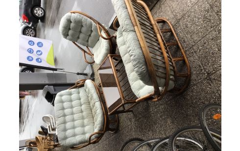 MEUBLE DE JARDIN ENSEMBLE ROTIN + TABLE BASSE