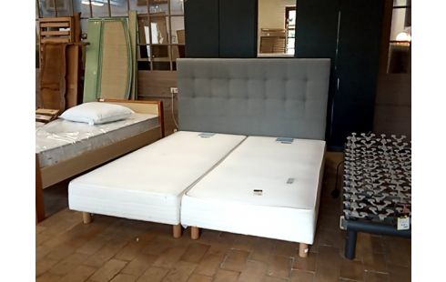 LIT boxpring 180/200 tete de lit tissu gris