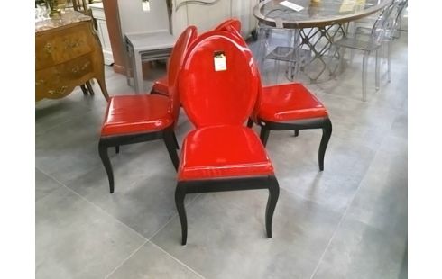 CHAISE SIMILICUIR ROUGE ANNEES 70 LOT DE 4