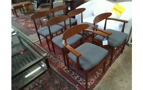 4 CHAISES + 2 BOUTS DE TABLE SCANDINAVE TECK