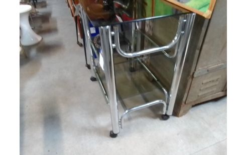 DESSERTE A ROULETTES ANNEES 70 VERRES FUMÉS