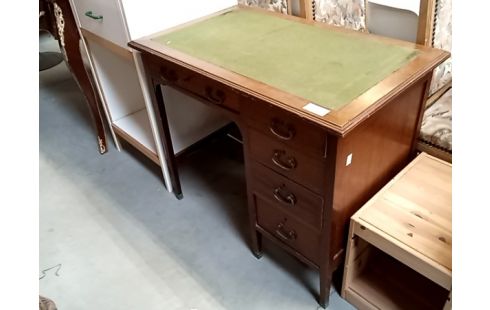 BUREAU acajou 3 tiroirs dessus feutre vert