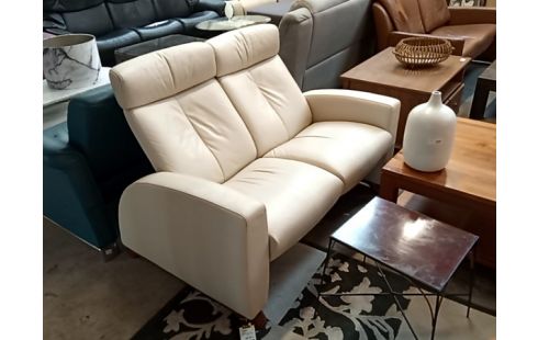 CANAPE BEIGE CUIR 2 PLACES DOSSIER REGLABLE