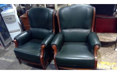 SALON EN CUIR VERT 3PL + 2 FAUT
