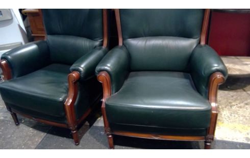 SALON EN CUIR VERT 3PL + 2 FAUT