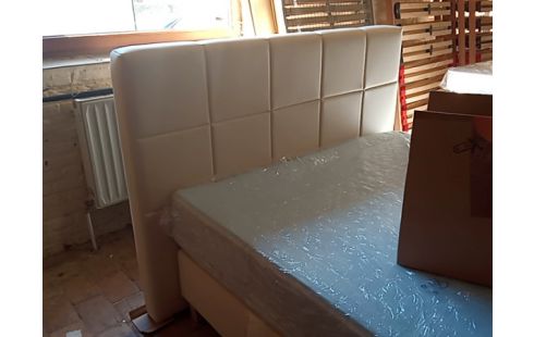 LIT BOXSPRING TISSU BEIGE 140/200 EMMA + MATELAS