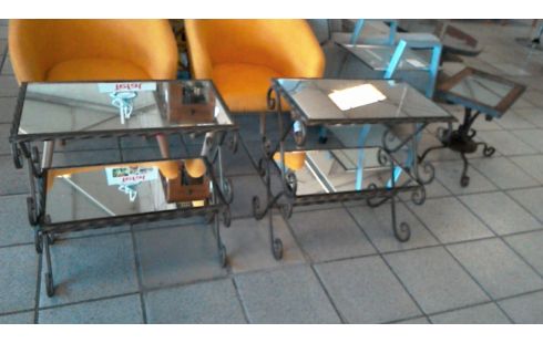 TABLE BASSE MIROIR ET FER FORGE L'UNE