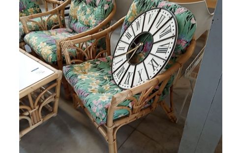 SALON DE JARDIN ROTIN TISSU FLEURI 2+1+1